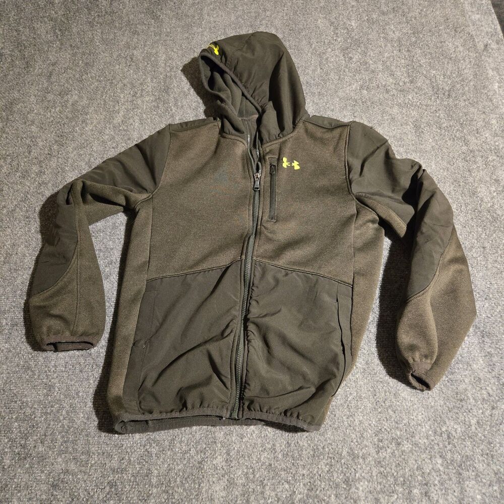 Under Armour Jacket Youth Large Green Full Zip Hood Pockets Spring/Fall Casual